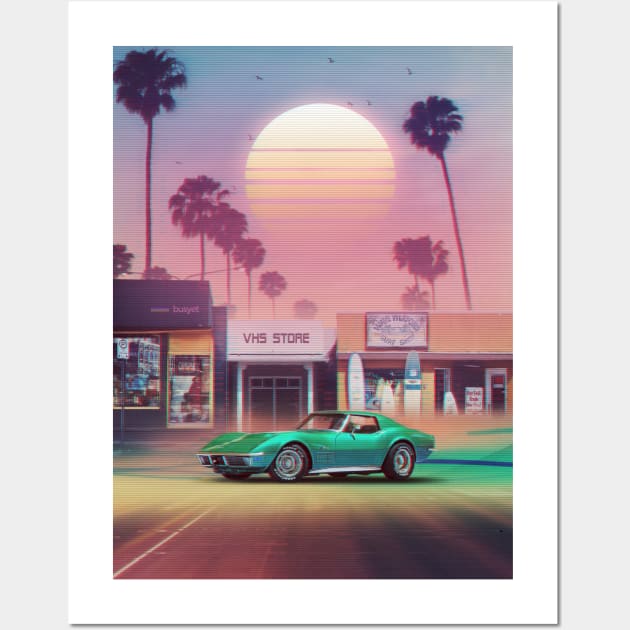 Synthwave Sunset Drive Wall Art by dennybusyet